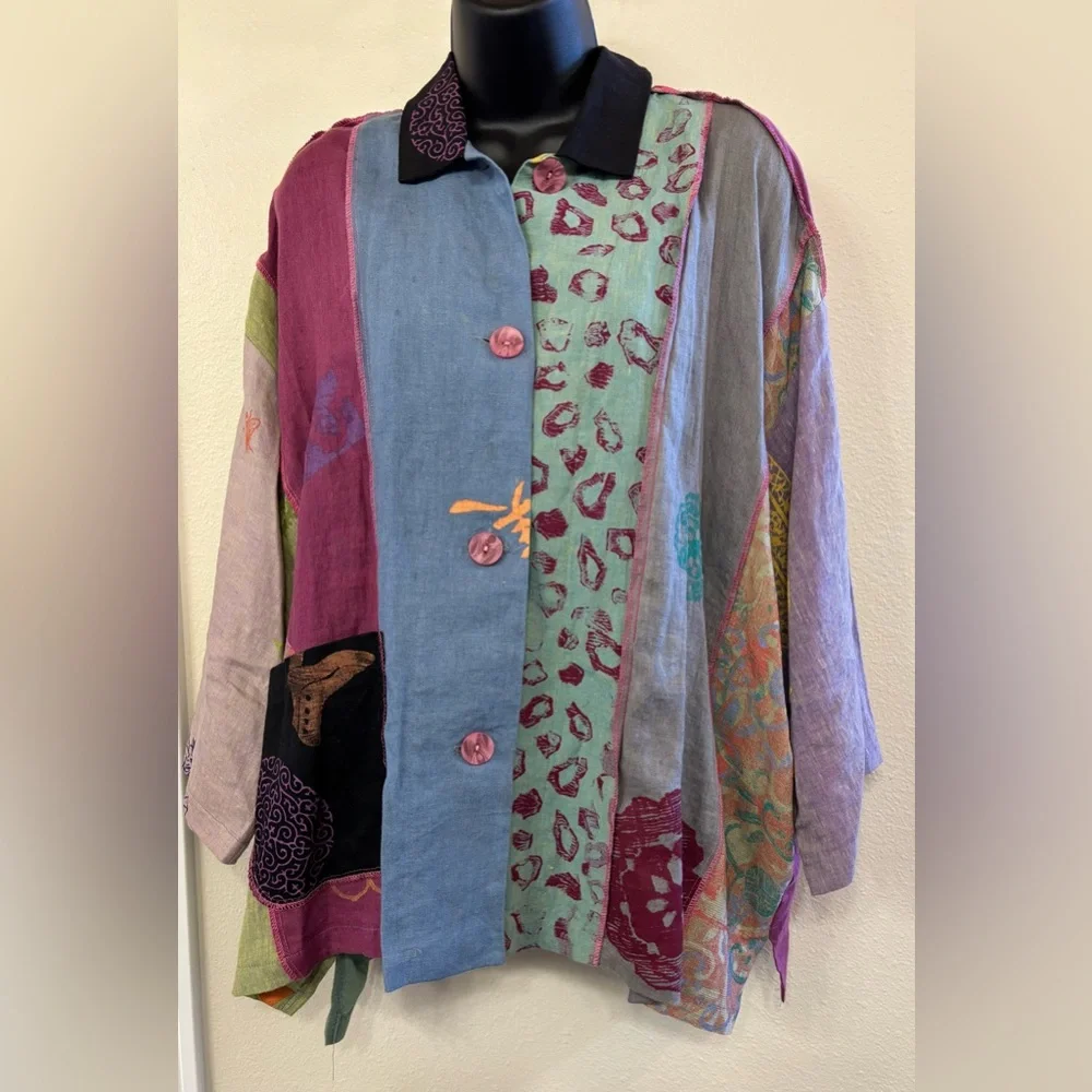 SCRAMBLE Multicolor Patchwork Button Down Shirt - Picture 2 of 15